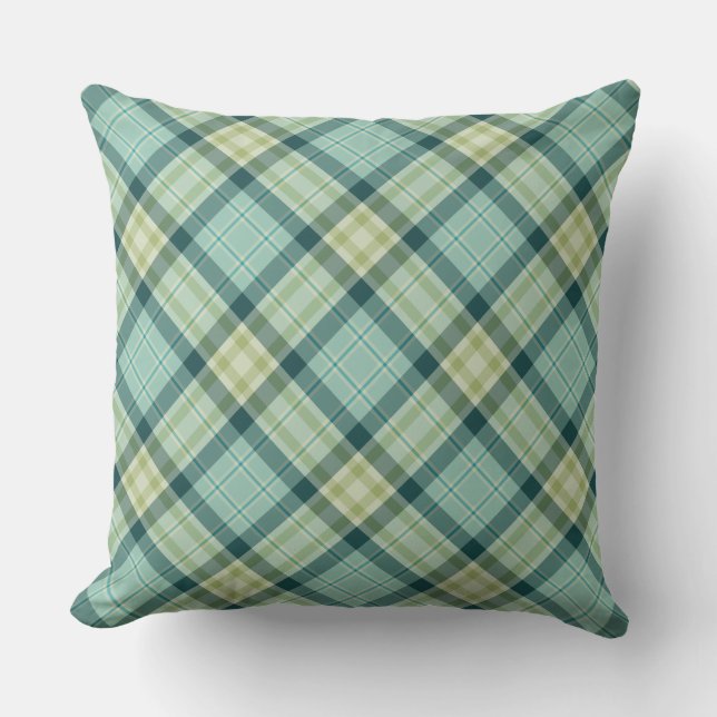Aqua Blue en Pastel Green Plaid Accent Cushions Kussen (Voorkant)
