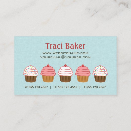 Aqua Blue en Pink Cupcake Schattigee bakkerij Visitekaartje (Achterkant)