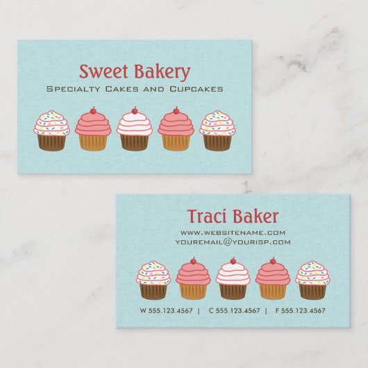 Aqua Blue en Pink Cupcake Schattigee bakkerij Visitekaartje (Voorkant / Achterkant)