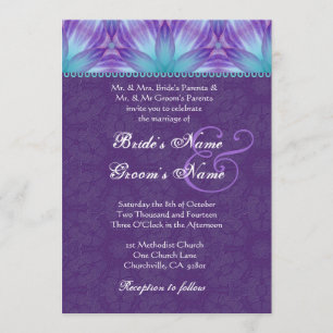 Aqua Blue en Royal Paars Paars Wedding V2 Kaart