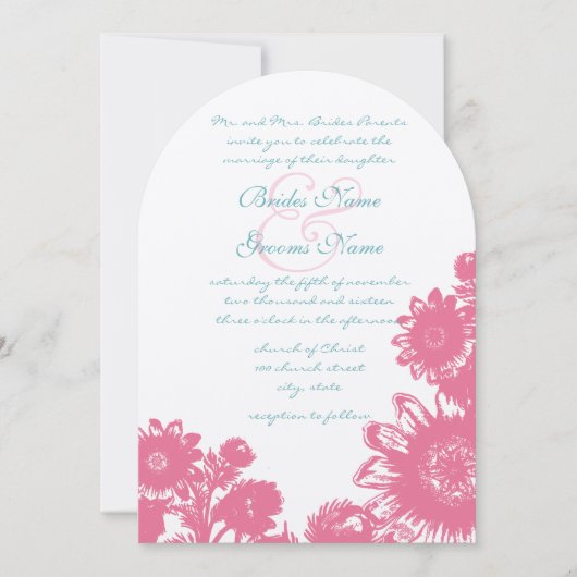 Aqua Blue en roze  ridder bruiloft Kaart (Voorkant)