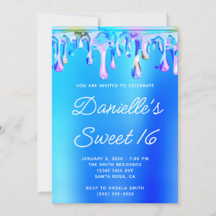 Aqua Blue en roze vloeistofdruppel Sweet 16 Kaart
