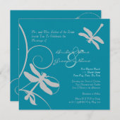 Aqua Blue en Silver Dragonfly Wedding Invitation Kaart (Voorkant / Achterkant)