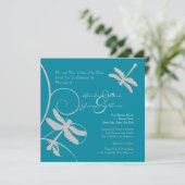 Aqua Blue en Silver Dragonfly Wedding Invitation Kaart (Staand voorkant)