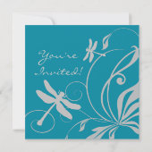Aqua Blue en Silver Dragonfly Wedding Invitation Kaart (Achterkant)