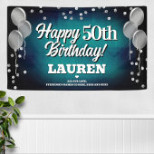 Aqua Blue en Silver Happy Birthday Banner