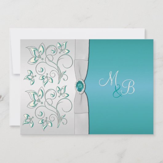Aqua Blue en Silver Monogrammed Invitation Kaart (Voorkant)