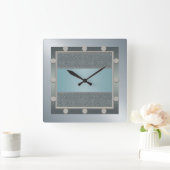 Aqua Blue en Silver Wall Clock Vierkante Klok (Huis)