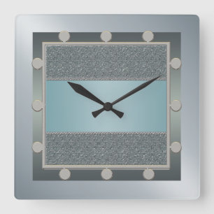 Aqua Blue en Silver Wall Clock Vierkante Klok