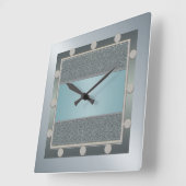 Aqua Blue en Silver Wall Clock Vierkante Klok (Hoek)
