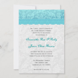 Aqua Blue en Silver Wedding Lace V200 Kaart