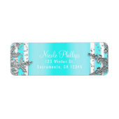 Aqua Blue en Silver Winter Snowflakes Elegant Part Etiket (Voorkant)