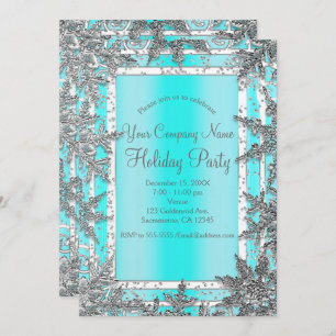 Aqua Blue en Silver Winter Snowflakes Elegant Part Kaart