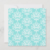 Aqua Blue en Taupe Damask Wedding Invitation Kaart (Achterkant)