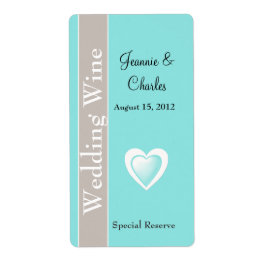 Aqua Blue en Taupe Wedding Mini Wine Label