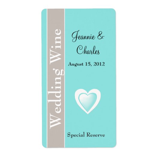 Aqua Blue en Taupe Wedding Mini Wine Label (Voorkant)