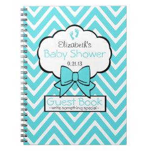Aqua Blue en White Chevron Baby shower Guest Book Notitieboek