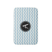 Aqua Blue en white Chevron zigzag Patter Monogram Badmat (Voorkant Verticaal)