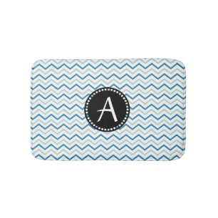 Aqua Blue en white Chevron zigzag Patter Monogram Badmat