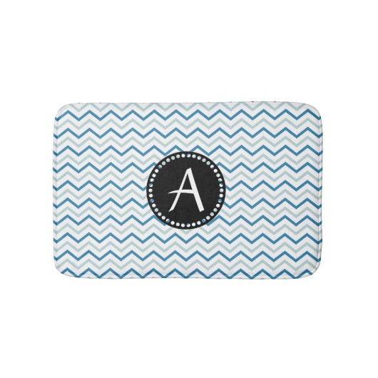 Aqua Blue en white Chevron zigzag Patter Monogram Badmat (Voorkant)