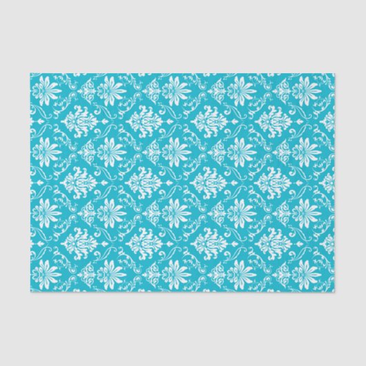 Aqua Blue en White Damask Tissuepapier (Voorkant)