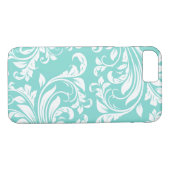 Aqua Blue en White Damast Pattern Case-Mate iPhone Case (Achterkant (Horizontaal))