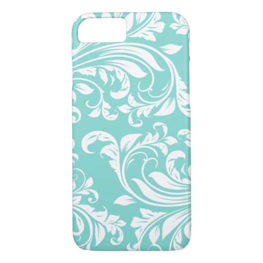 Aqua Blue en White Damast Pattern Case-Mate iPhone Case (Achterkant)