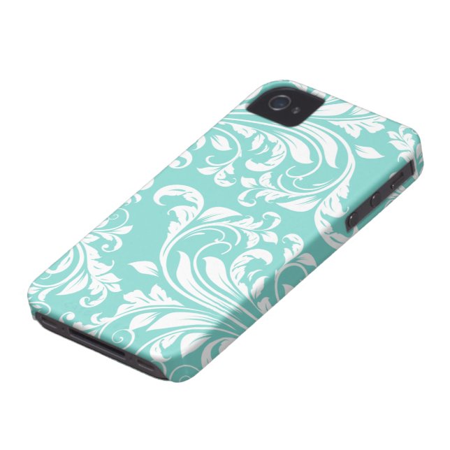Aqua Blue en White Damast Pattern Case-Mate iPhone Case (Onderkant)