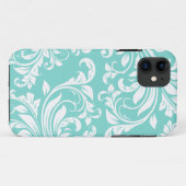 Aqua Blue en White Damast Pattern Case-Mate iPhone Case (Achterkant (horizontaal))