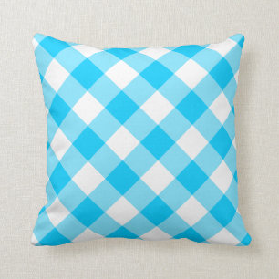 Aqua Blue en White Diagonal Gingham Pattern Kussen