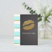Aqua Blue en White Faux Gold Shimmer Lips Event Briefkaart (Staand voorkant)