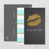 Aqua Blue en White Faux Gold Shimmer Lips Event Briefkaart (Voorkant / Achterkant)