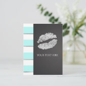 Aqua Blue en White Faux Silver Shimmer Lips Event Briefkaart (Staand voorkant)