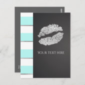 Aqua Blue en White Faux Silver Shimmer Lips Event Briefkaart (Voorkant / Achterkant)