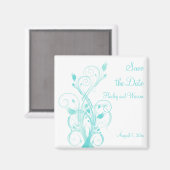 Aqua Blue en White Floral Save the Date Magnet (Voorkant / Achterkant)