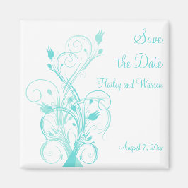 Aqua Blue en White Floral Save the Date Magnet
