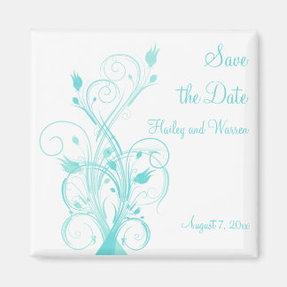 Aqua Blue en White Floral Save the Date Magnet