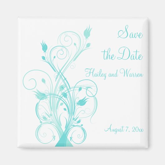 Aqua Blue en White Floral Save the Date Magnet (Voorkant)