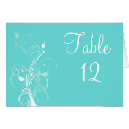 Aqua Blue en White Floral Table Number Card