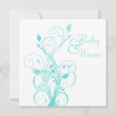 Aqua Blue en White Floral Wedding Invitation Kaart (Voorkant)