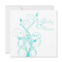 Aqua Blue en White Floral Wedding Invitation