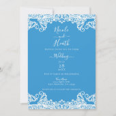 Aqua Blue en White Lace Elegant Wedding Kaart (Voorkant)