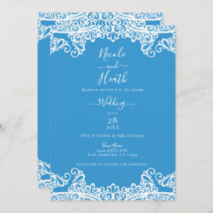 Aqua Blue en White Lace Elegant Wedding Kaart