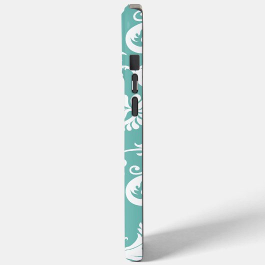 Aqua Blue en White Personalized Damask Case-Mate iPhone Case (Achterkant / Links)