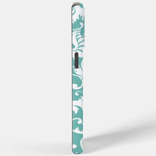 Aqua Blue en White Personalized Damask Case-Mate iPhone Case (Achterkant / Rechts)