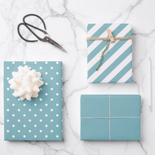 Aqua Blue en White Polka Dot and Stripe Inpakpapier Vel