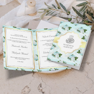 Aqua Blue en White Roses Floral Muslim Wedding