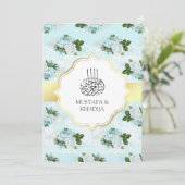 Aqua Blue en White Roses Floral Muslim Wedding Kaart (Staand voorkant)