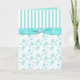 Aqua Blue en White Striped Floral Hartelijk dank Bedankkaart