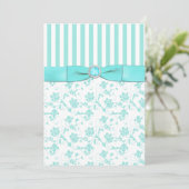 Aqua Blue en White Striped Floral Wedding Invite Kaart (Staand voorkant)